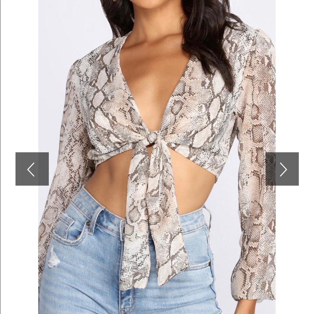 Snake print crop top sheer